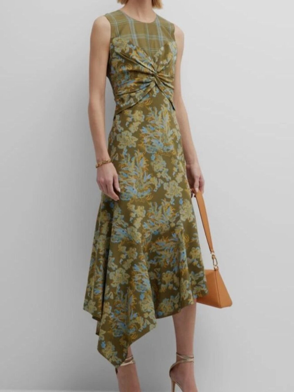 Lafayette 148 New York Silk Asymmetric Hem Dress Green Twist 12